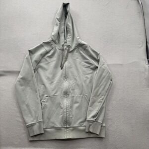 SAXX Down Time Hoodie Mens Medium Gray Full Zip Stretch Knit Sweatshirt Pockets